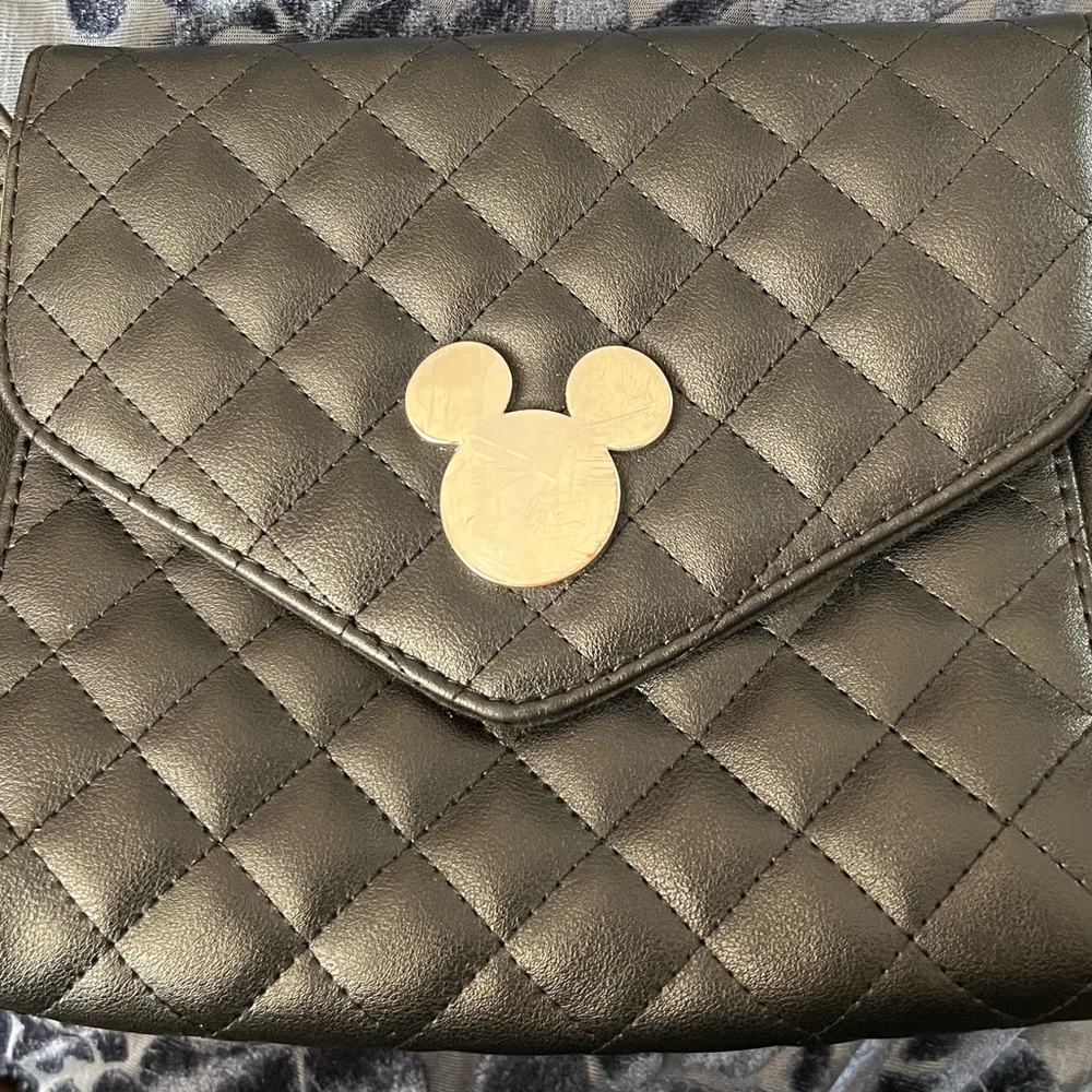 Quilted Black Crossbody Bag with Silver Mouse Head Accent
